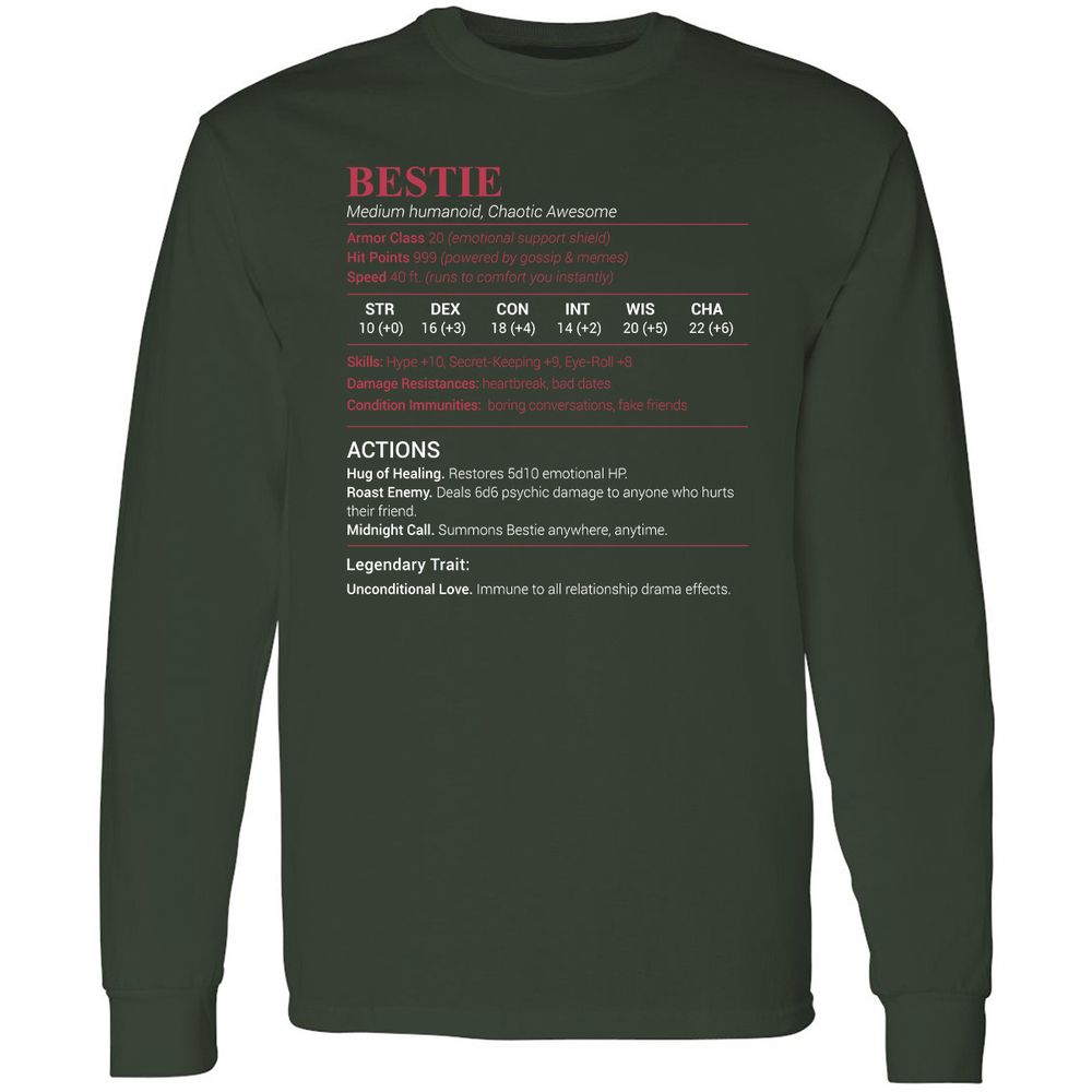 Bestie Stats Long Sleeve T-Shirt - Forest Green - 4
