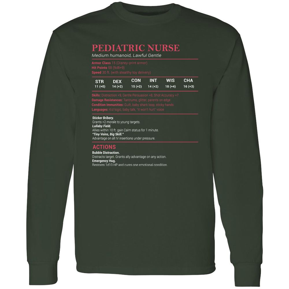 Pediatric Nurse Long Sleeve T-Shirt - Forest Green - 4