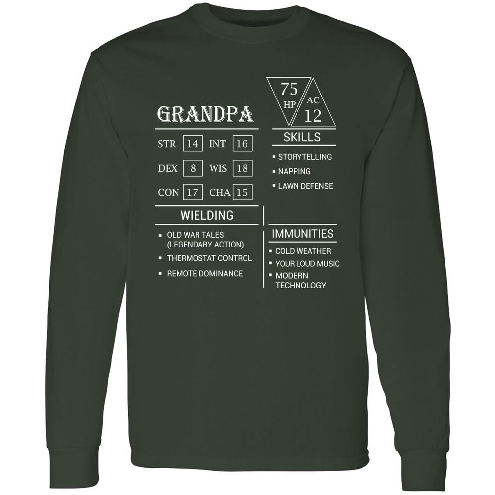 Grandpa Stats Long Sleeve T-Shirt - Forest Green - 4
