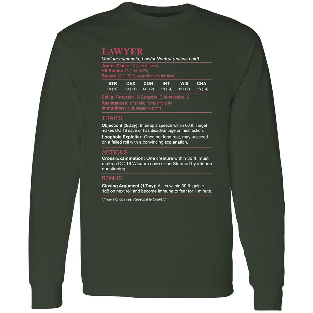 Lawyer Stats Long Sleeve T-Shirt - Forest Green - 4