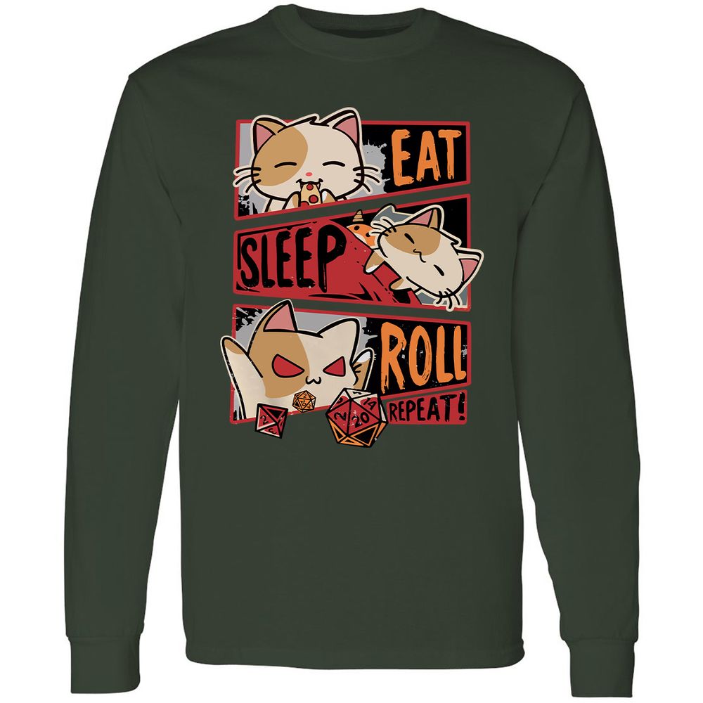 Eat Sleep Roll Repeat Long Sleeve T-Shirt - Forest Green - 4