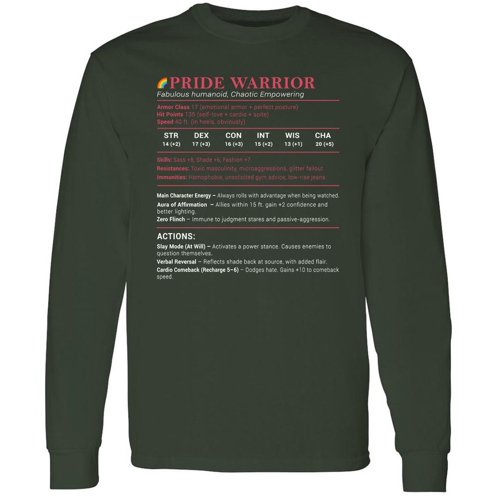 Pride Warrior Stats Long Sleeve T-Shirt - Forest Green - 4