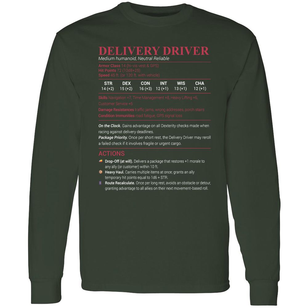 Delivery Driver Long Sleeve T-Shirt - Forest Green - 4