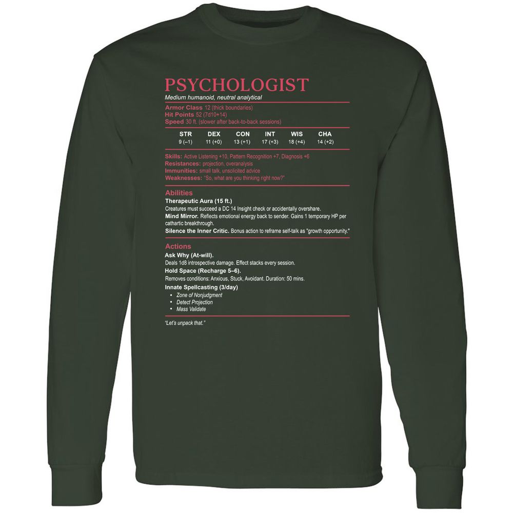 Psychologist Stats Long Sleeve T-Shirt - Forest Green - 4