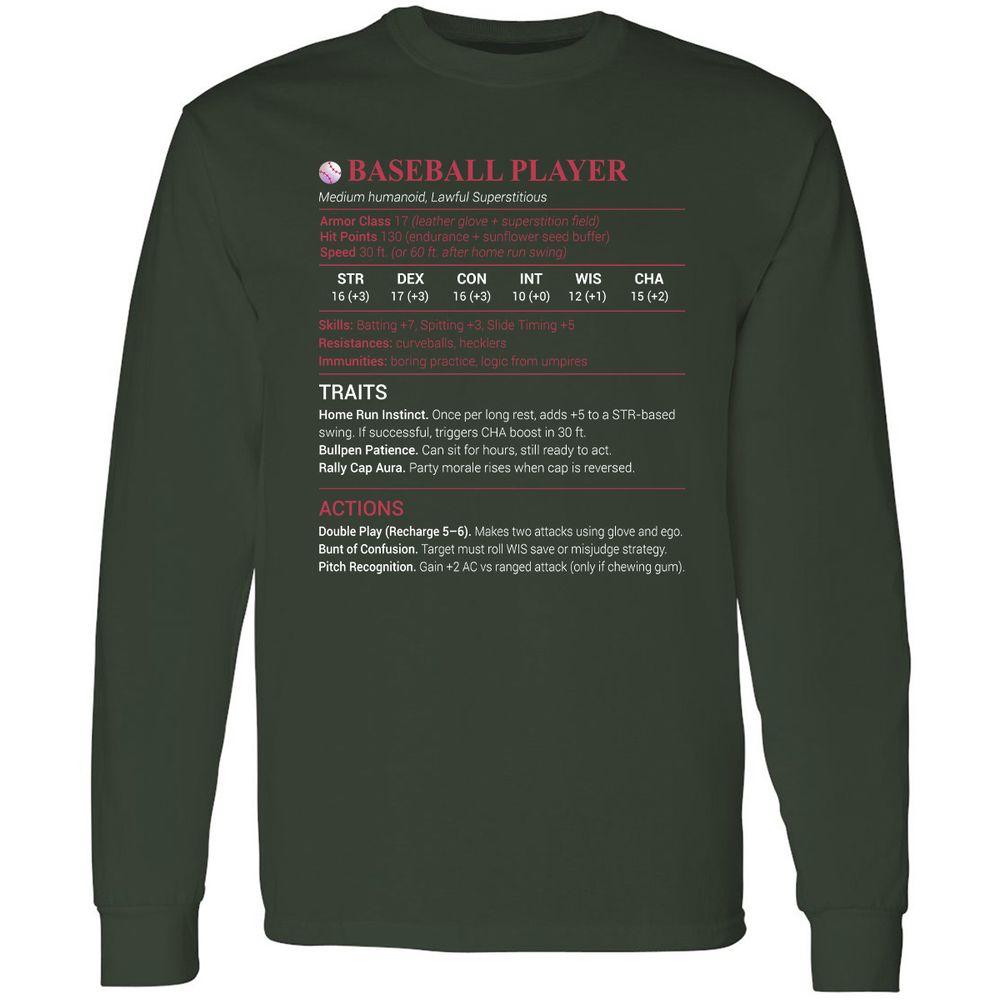 Baseball Player Long Sleeve T-Shirt - Forest Green - 4