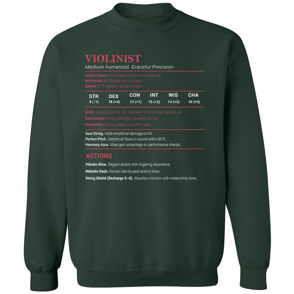 Violinist Stats Classic Unisex Sweatshirt - Forest Green - 4