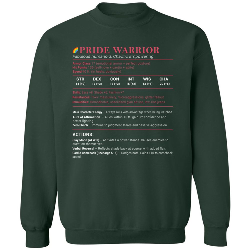Pride Warrior Stats Classic Unisex Sweatshirt - Forest Green - 4