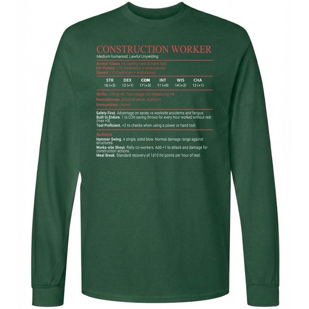 Construction Worker Stats Block - Forest Green - 4