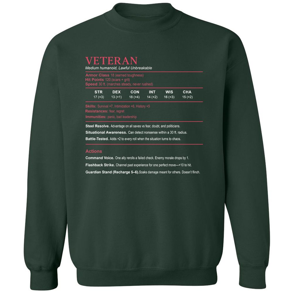 Veteran Stats Classic Unisex Sweatshirt - Forest Green - 4
