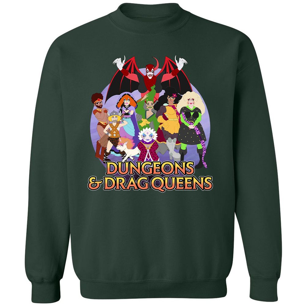 Dungeons n Drag Queens Cartoon Classic Unisex Sweatshirt - Forest Green - 4