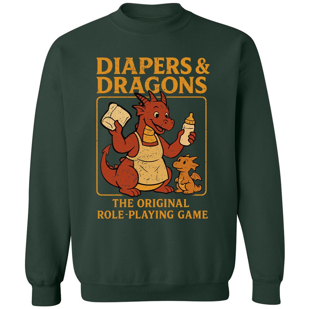 Diapers & Dragons Classic Unisex Sweatshirt - Forest Green - 4