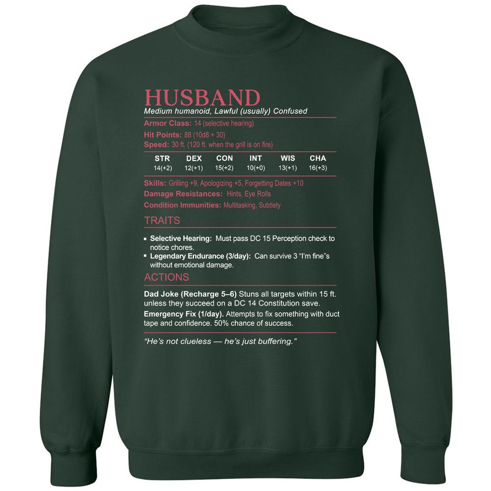 Husband Stats Classic Unisex Sweatshirt - Forest Green - 4