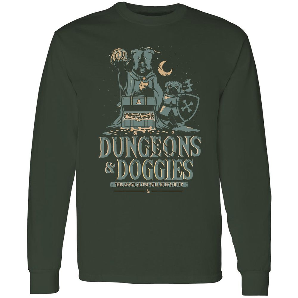 Dungeons & Doggies Long Sleeve T-Shirt - Forest Green - 4