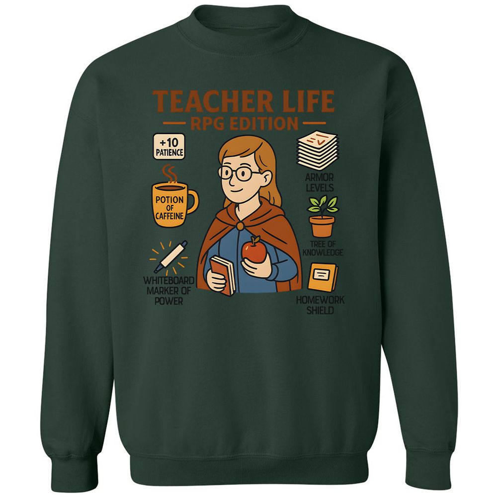 Teacher Life RPG Edition Classic Unisex Sweatshirt - Forest Green - 4