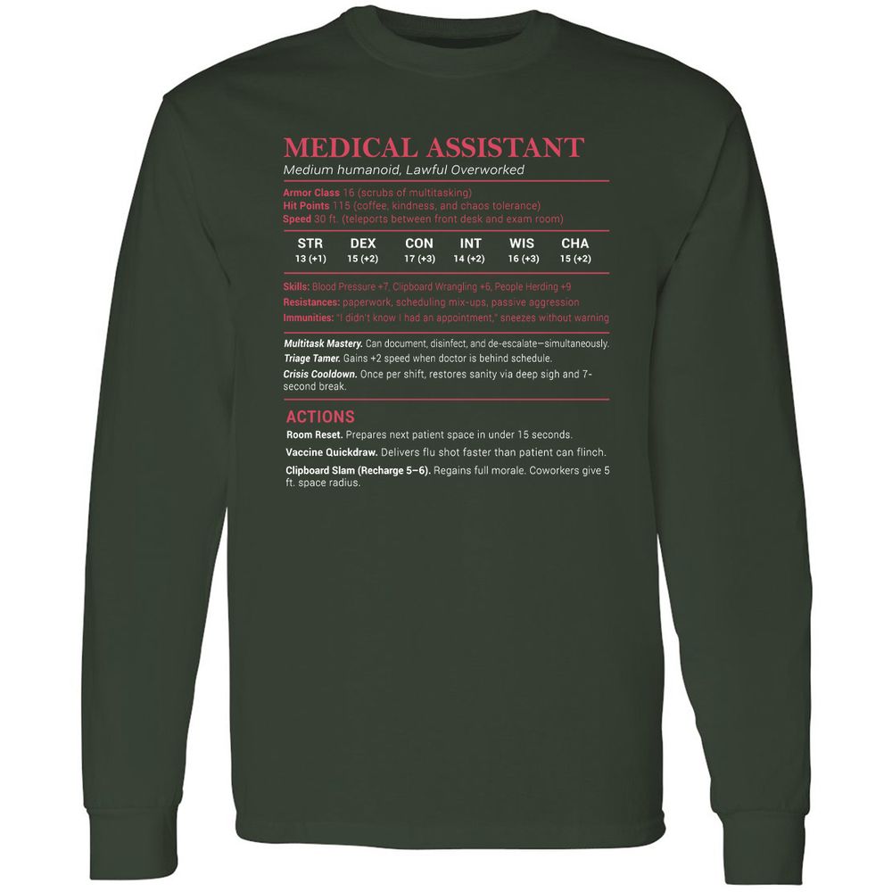 Medical Assistant Stats Long Sleeve T-Shirt - Forest Green - 4