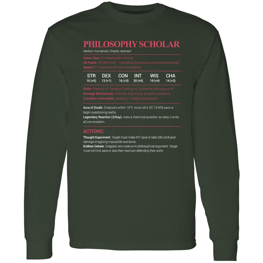 Philosophy Scholar Long Sleeve T-Shirt - Forest Green - 4