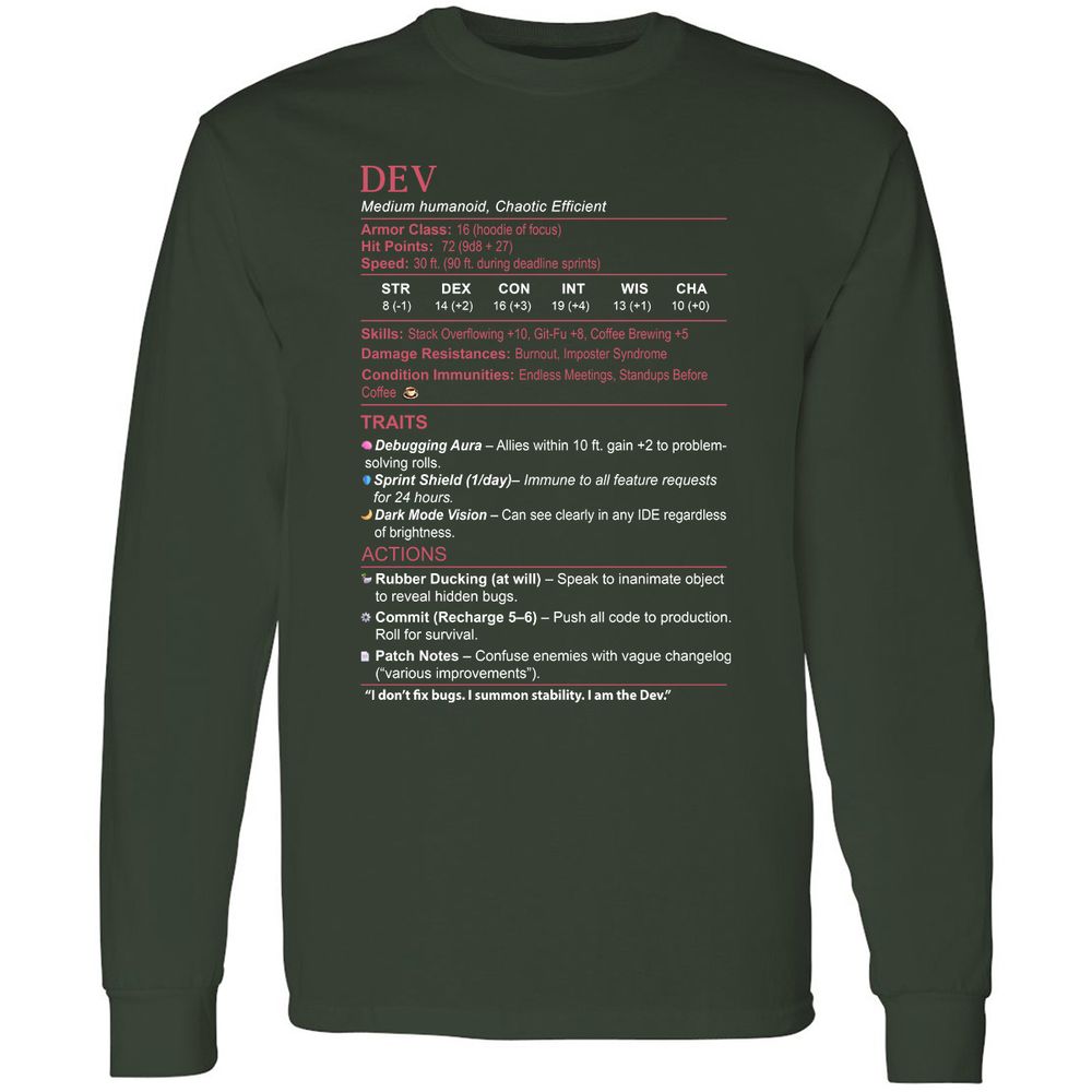 DEV Stats Long Sleeve T-Shirt - Forest Green - 4