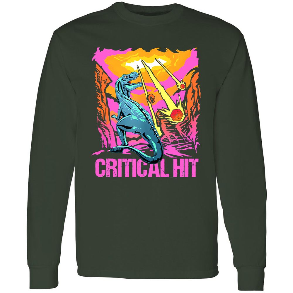 Dinosaur Critical Hit Long Sleeve T-Shirt - Forest Green - 4