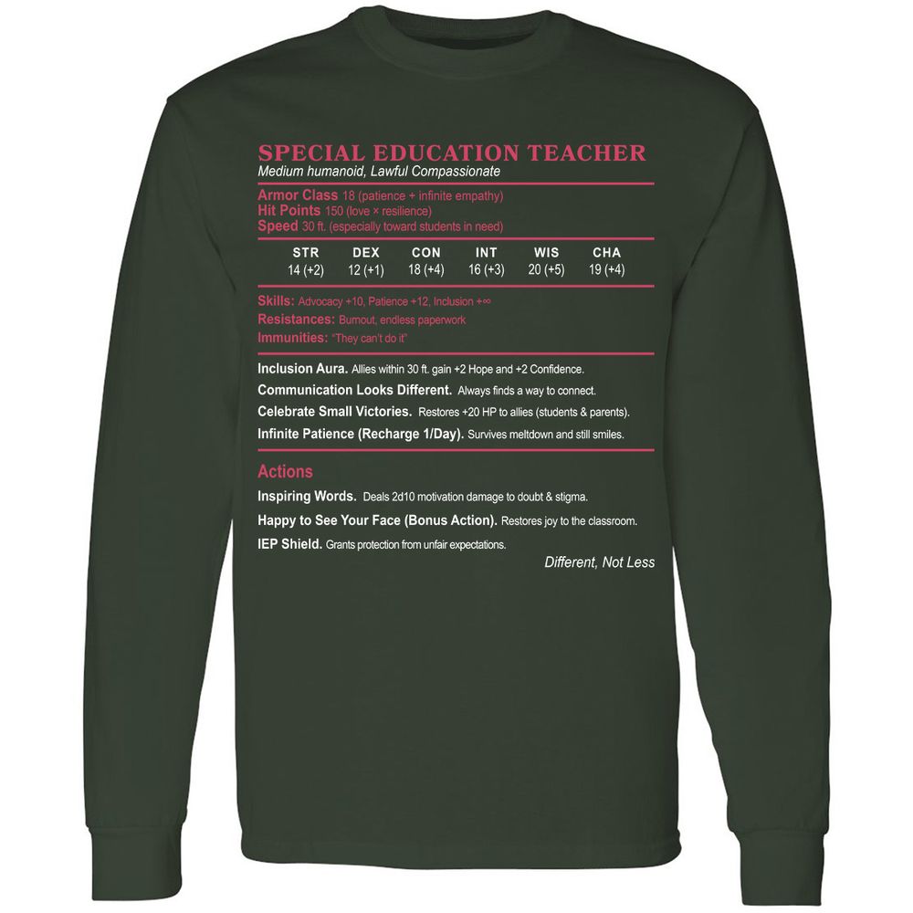 Special Education Teacher Long Sleeve T-Shirt - Forest Green - 4