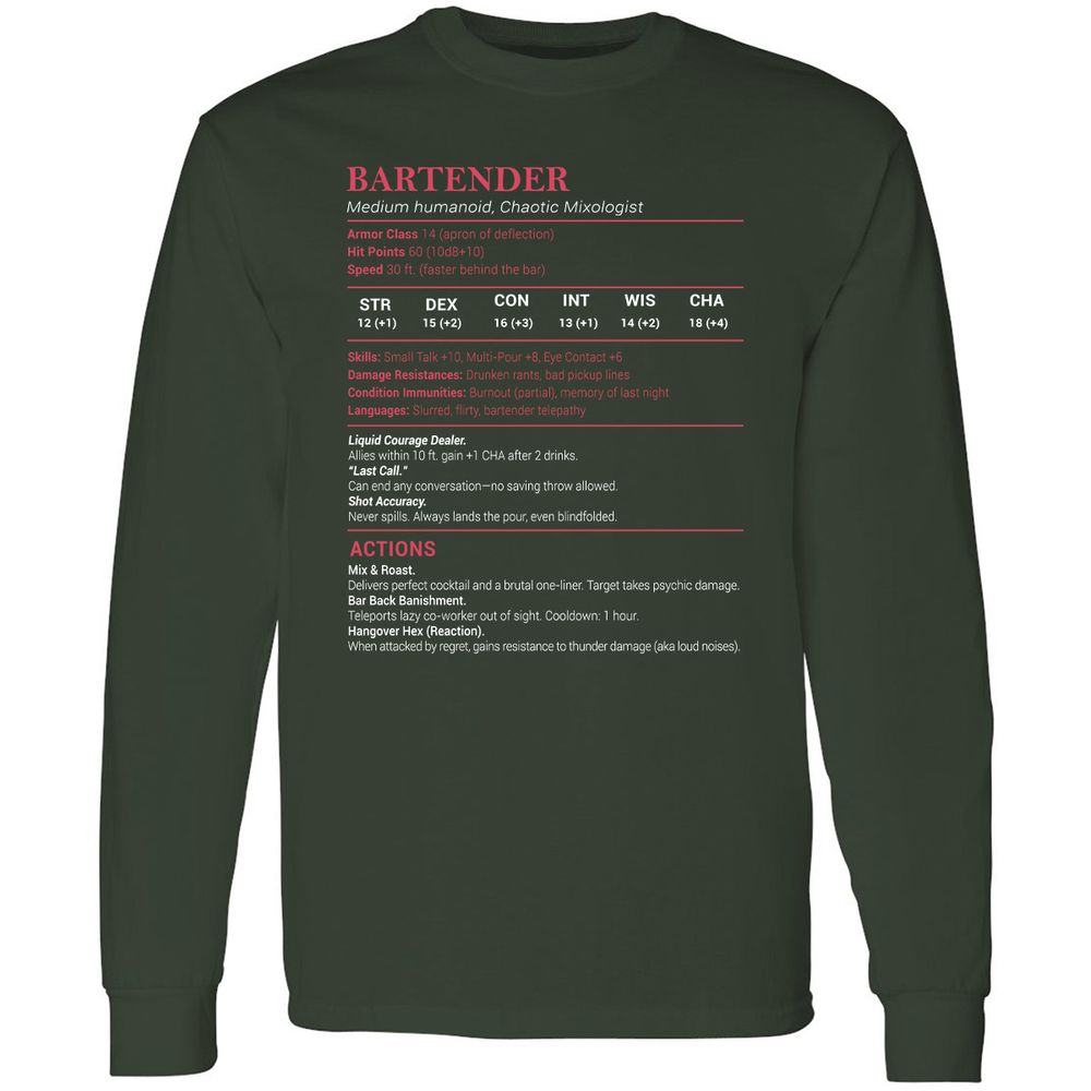 Bartender Stats Long Sleeve T-Shirt - Forest Green - 4