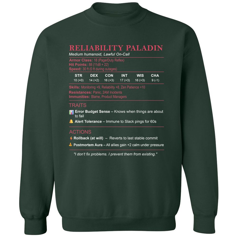 SRE Stats (Reliability Paladin) Classic Unisex Sweatshirt - Forest Green - 4