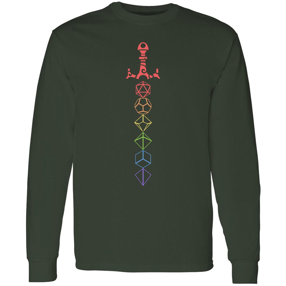 Rainbow Dice Sword LGBT Long Sleeve T-Shirt - Forest Green - 4