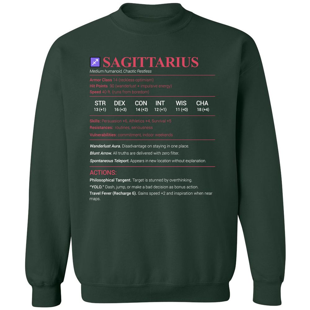 Sagittarius Stats Classic Unisex Sweatshirt - Forest Green - 4