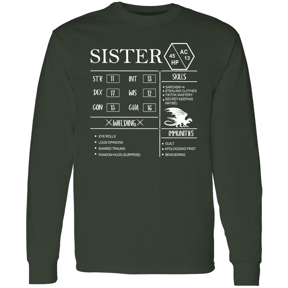 Sister Stats Long Sleeve T-Shirt - Forest Green - 4