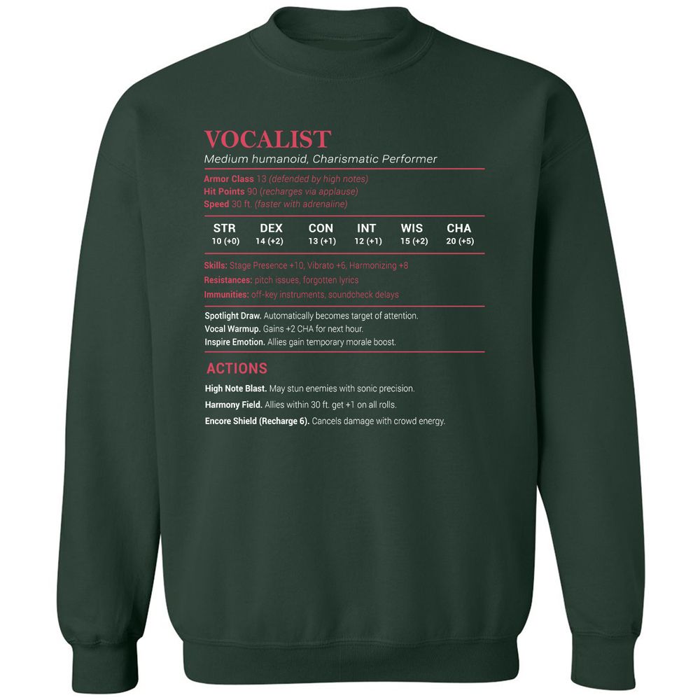 Vocalist Stats Classic Unisex Sweatshirt - Forest Green - 4