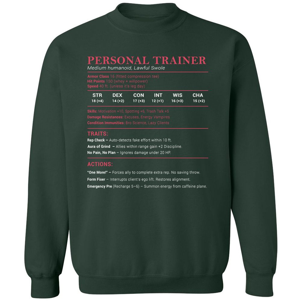 Personal Trainer PT Stats Classic Unisex Sweatshirt - Forest Green - 4