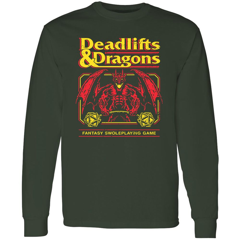 Deadlifts And Dragons Long Sleeve T-Shirt - Forest Green - 4