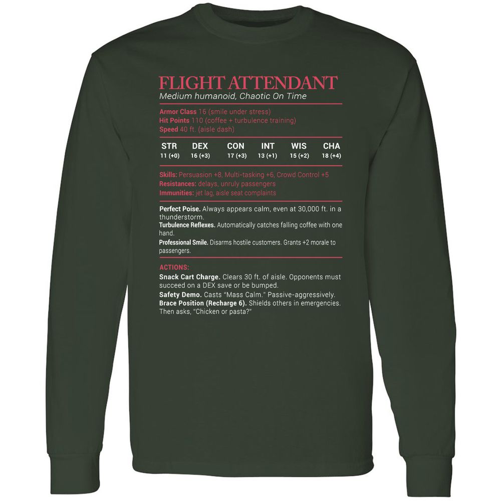 Flight Attendant Stats Long Sleeve T-Shirt - Forest Green - 4
