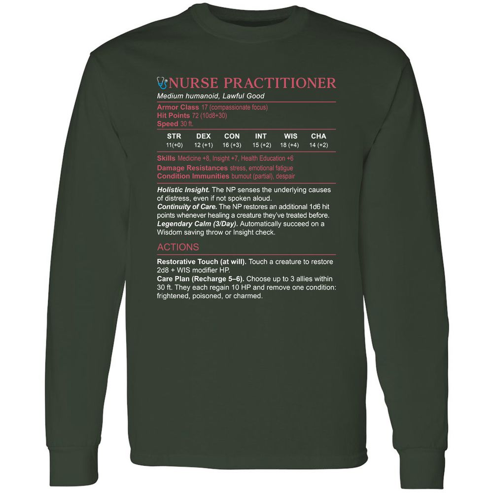 Nurse Practitioner Stats Long Sleeve T-Shirt - Forest Green - 4