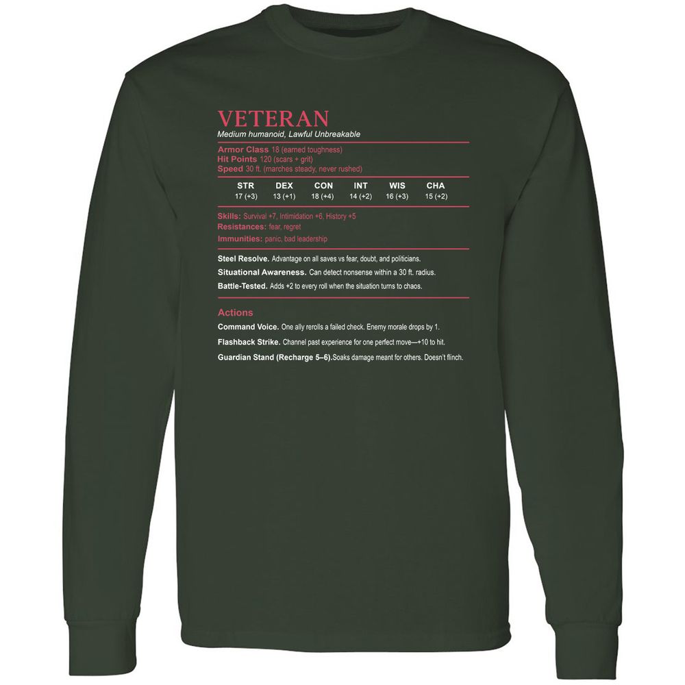 Veteran Stats Long Sleeve T-Shirt - Forest Green - 4