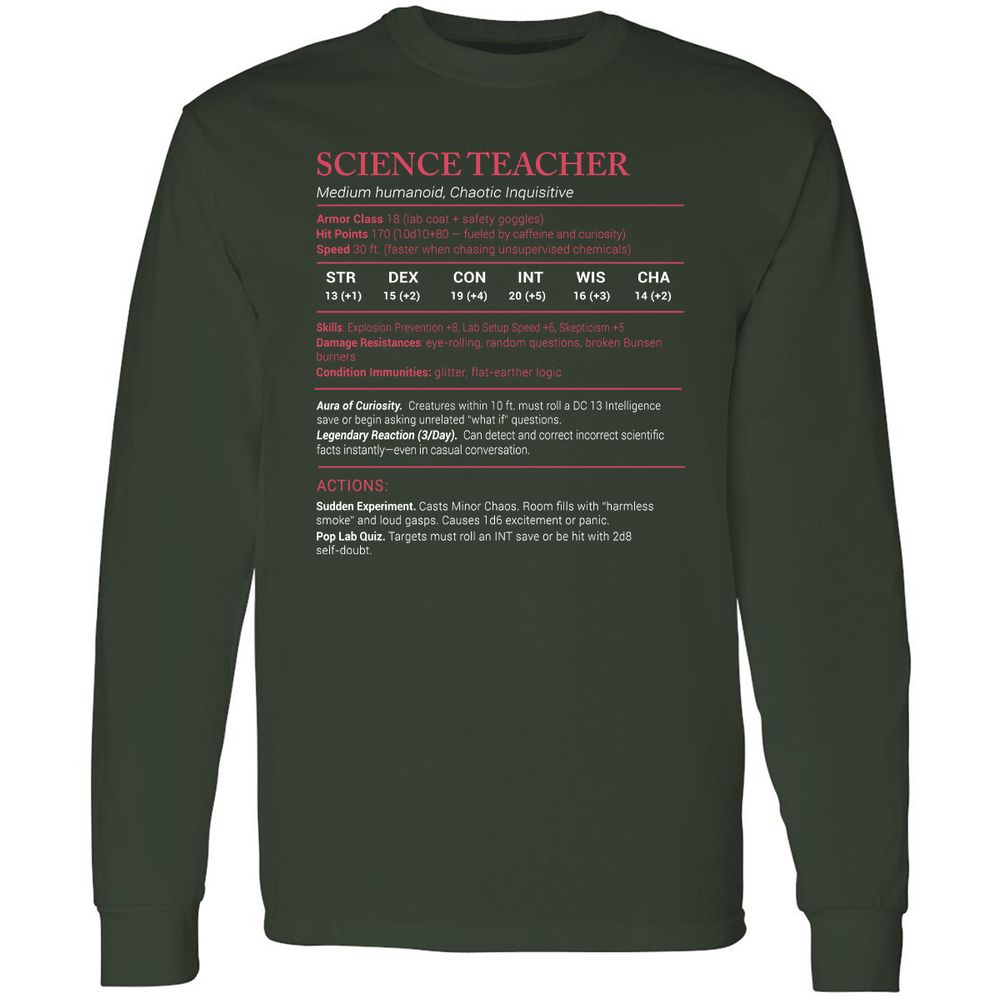 Science Teacher Stats Long Sleeve T-Shirt - Forest Green - 4