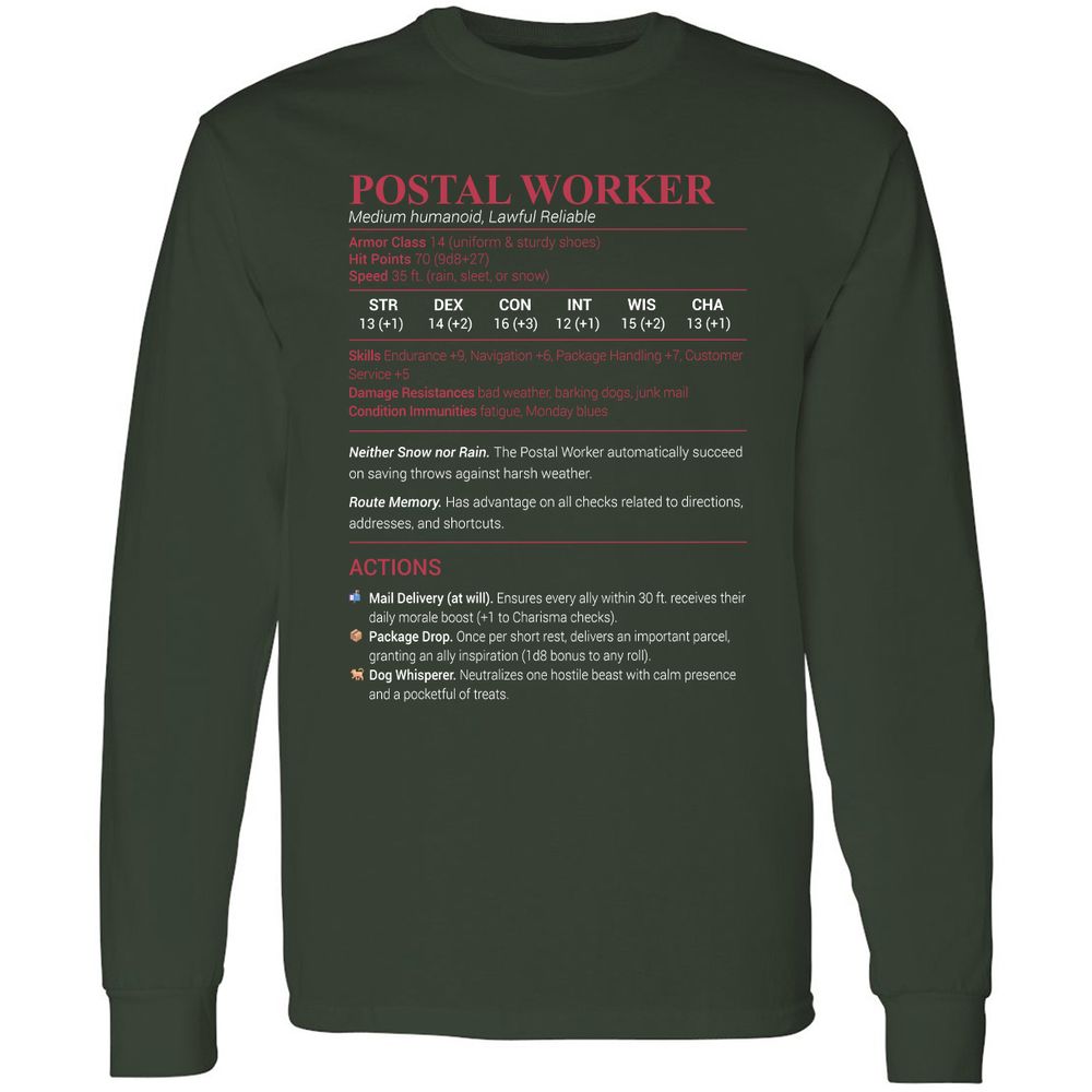Postal Worker Long Sleeve T-Shirt - Forest Green - 4