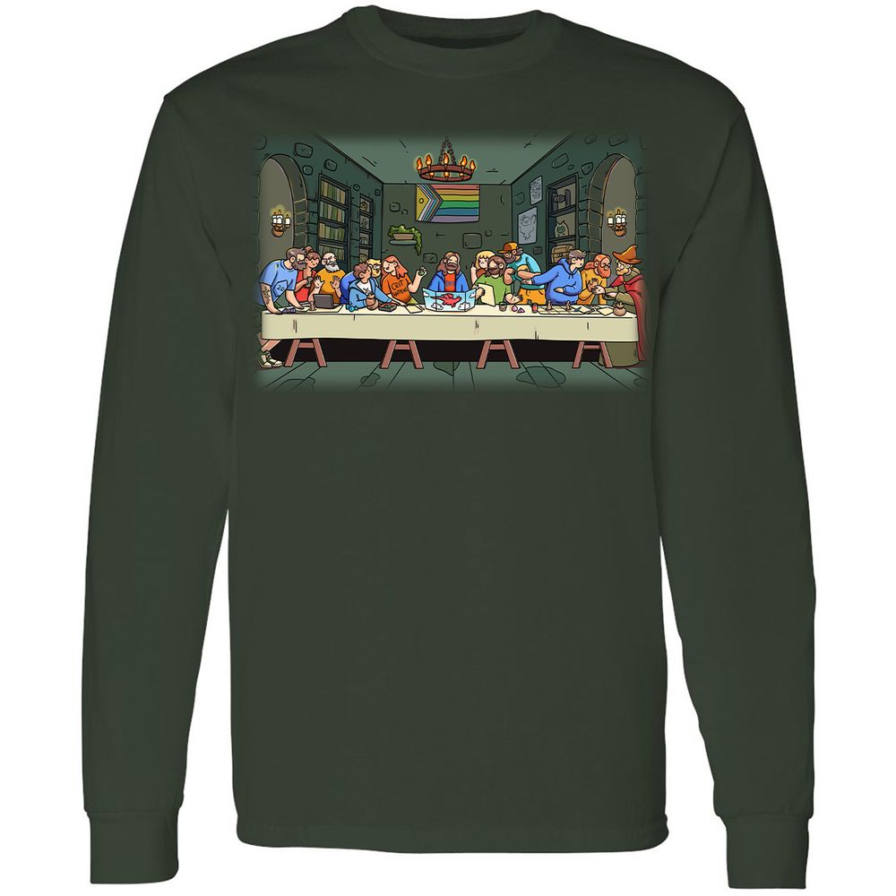DnD Characters Pride Themed The Last Supper Shirt Long Sleeve T-Shirt - Forest Green - 4