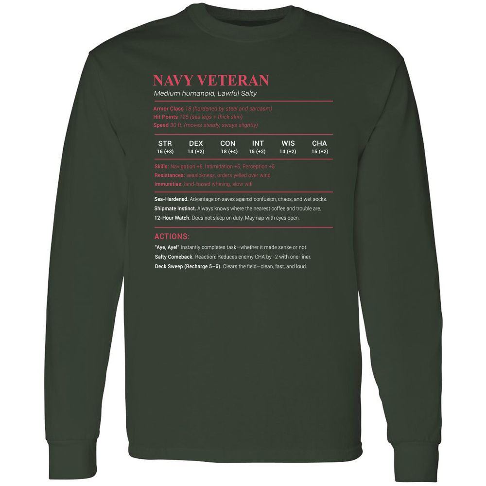 Navy Veteran Long Sleeve T-Shirt - Forest Green - 4