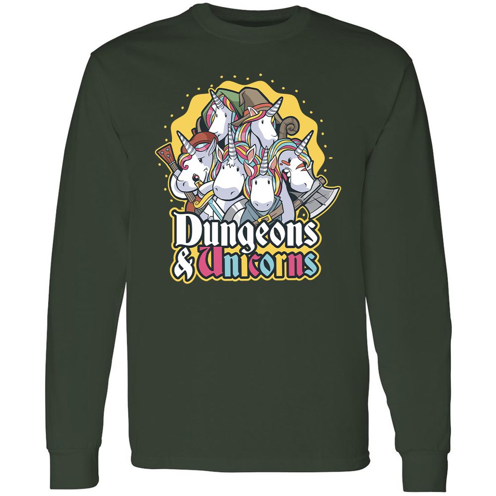 Dungeons And Unicorns Long Sleeve T-Shirt - Forest Green - 4