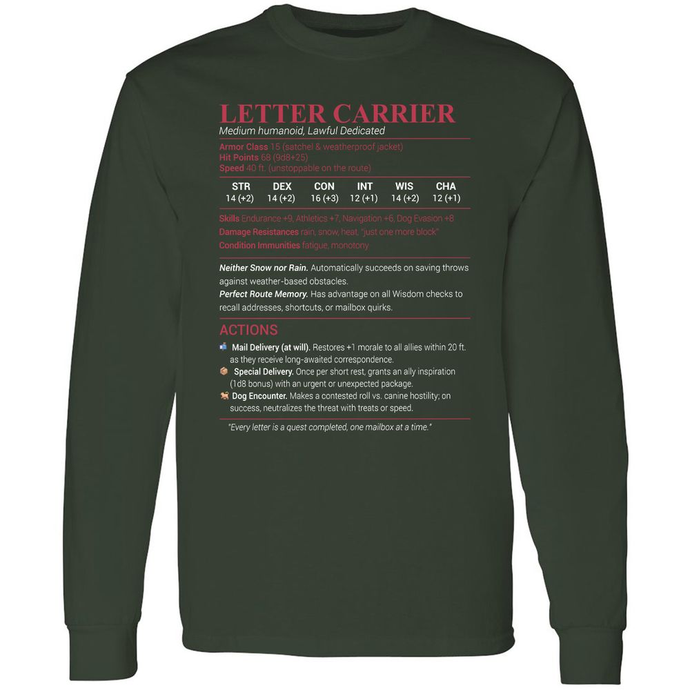 Letter Carrier Long Sleeve T-Shirt - Forest Green - 4