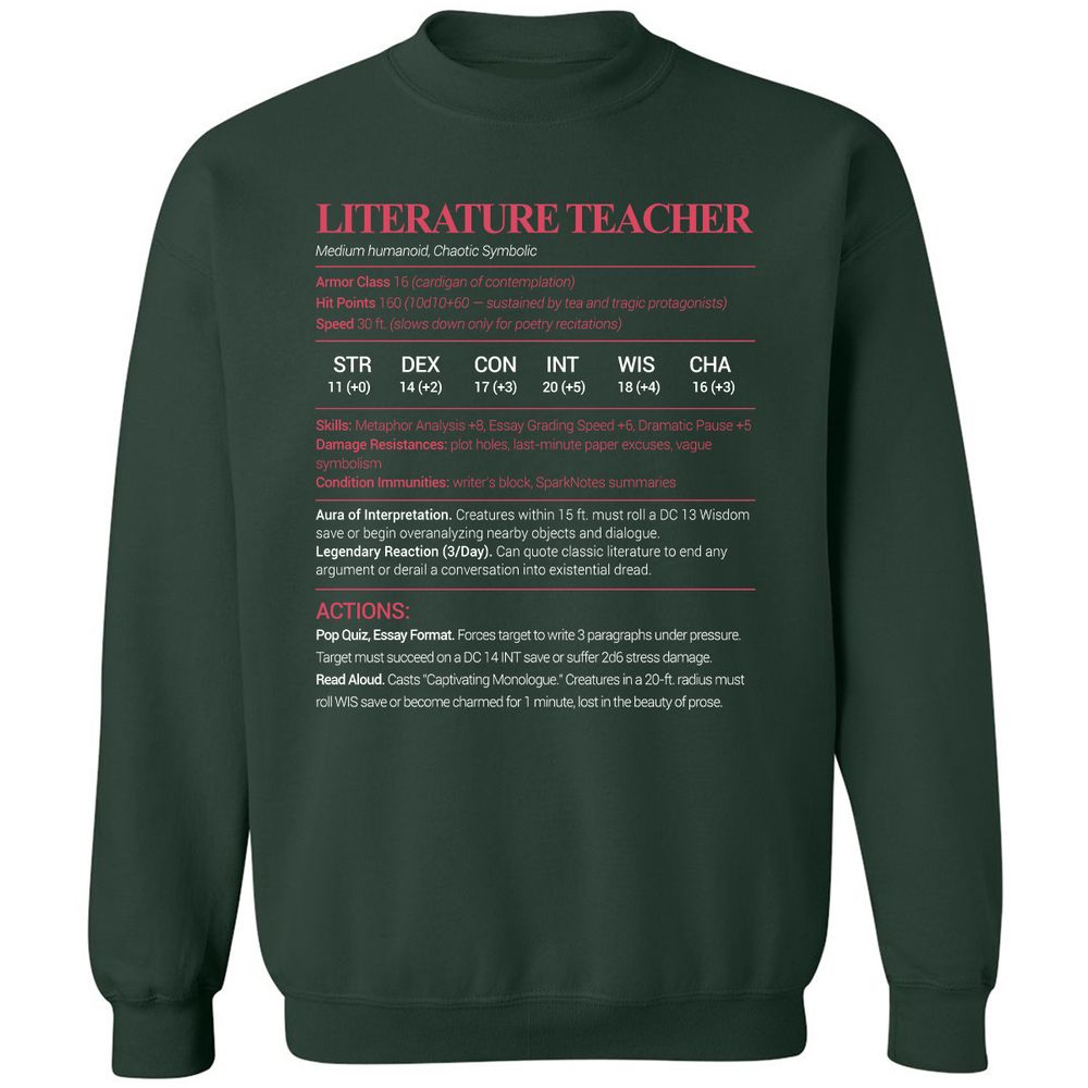 Literature Teacher Classic Unisex Sweatshirt - Forest Green - 4