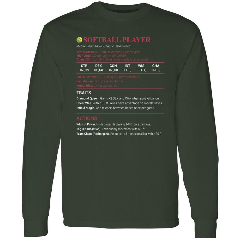 Softball Player Long Sleeve T-Shirt - Forest Green - 4