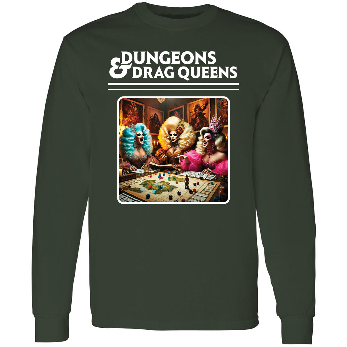 Dungeons & Drag Queens Long Sleeve T-Shirt - Forest Green - 4