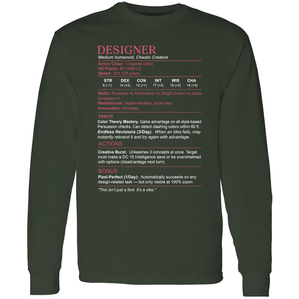 Designer Stats Long Sleeve T-Shirt - Forest Green - 4
