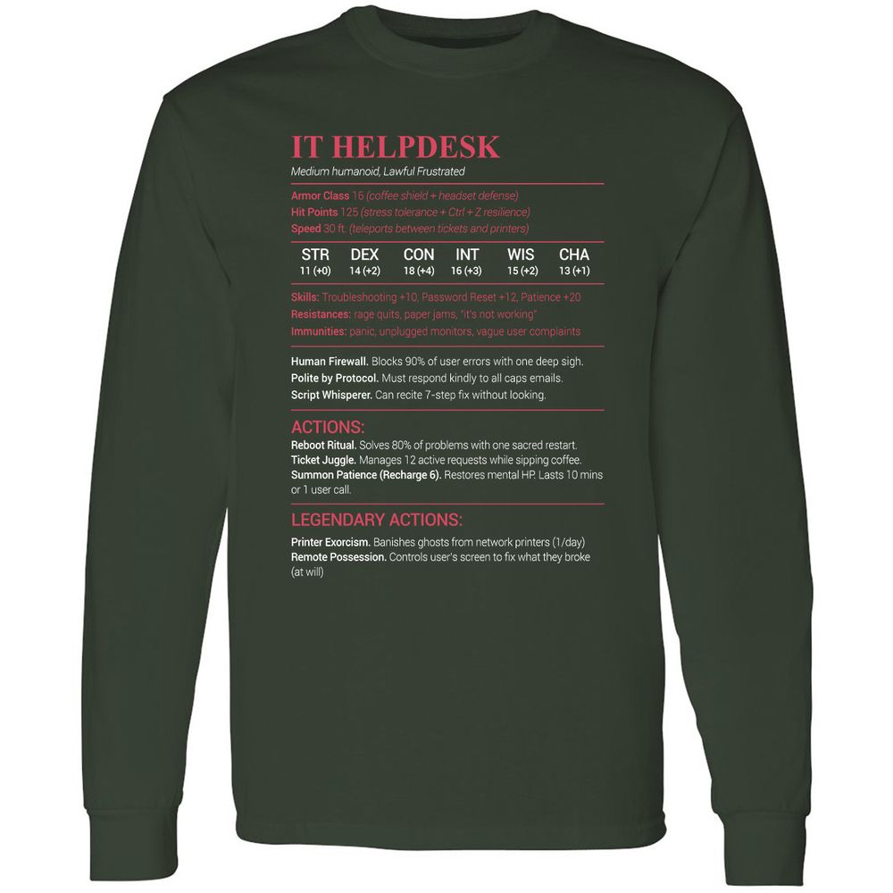 IT Helpdesk Long Sleeve T-Shirt - Forest Green - 4