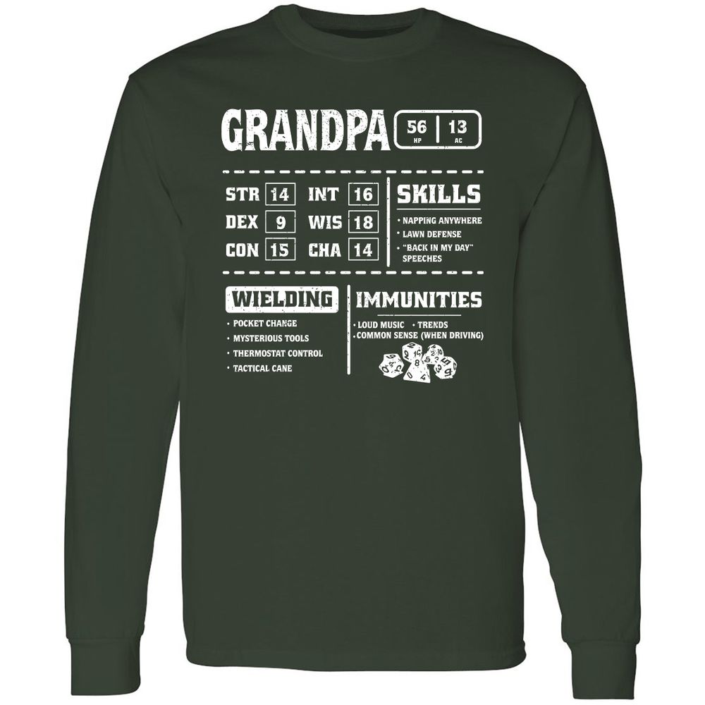 Grandpa Stats 2 Long Sleeve T-Shirt - Forest Green - 4