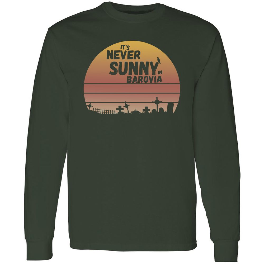 Vintage It's Never Sunny In Barovia Long Sleeve T-Shirt - Forest Green - 4