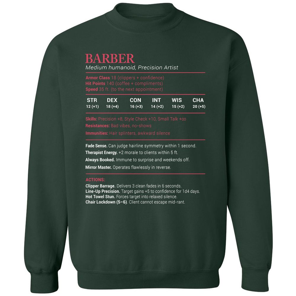 Barber Stats Classic Unisex Sweatshirt - Forest Green - 4