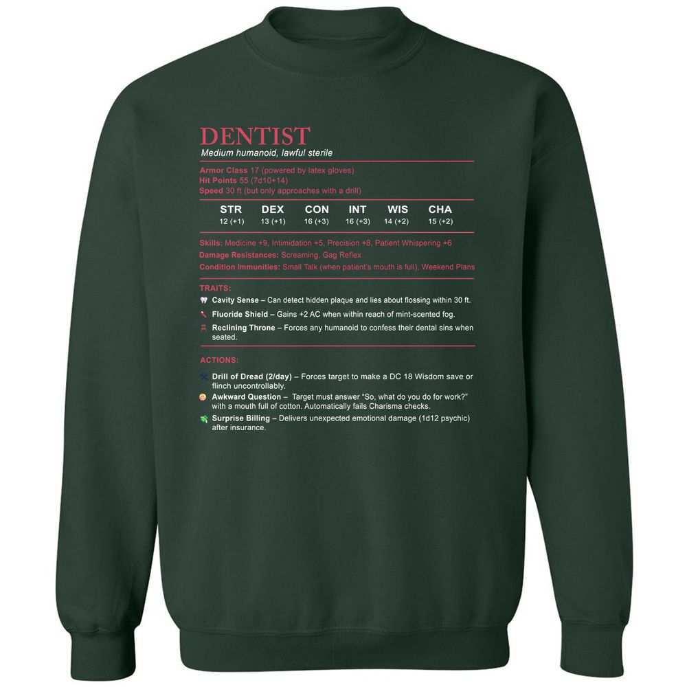 Dentist Stats Classic Unisex Sweatshirt - Forest Green - 4