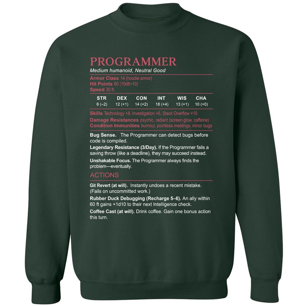 Programmer Stats Classic Unisex Sweatshirt - Forest Green - 4